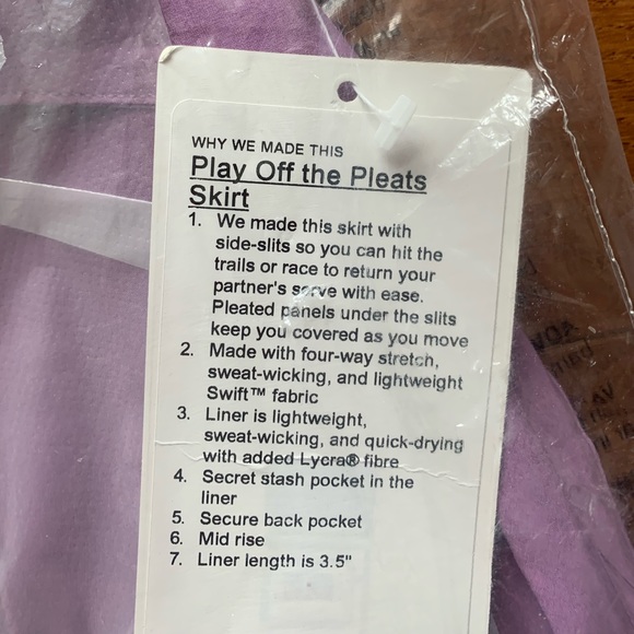 🌸LULULEMON PLAY OFF THE PLEATS SKIRT-WISTERIA-12🌸 - Picture 9 of 10